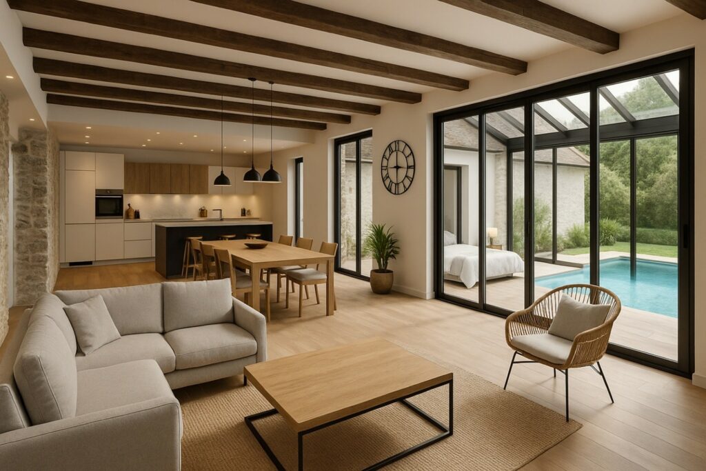 Grande ouverture vers le sud. Rénovation et extension avec un maitre d’œuvre