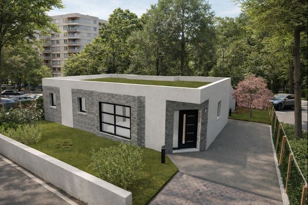 Maison passive bioclimatique, toiture végétalisée. Maitre d'œuvre Arras, Lens, Béthune et Douai -Cambrai