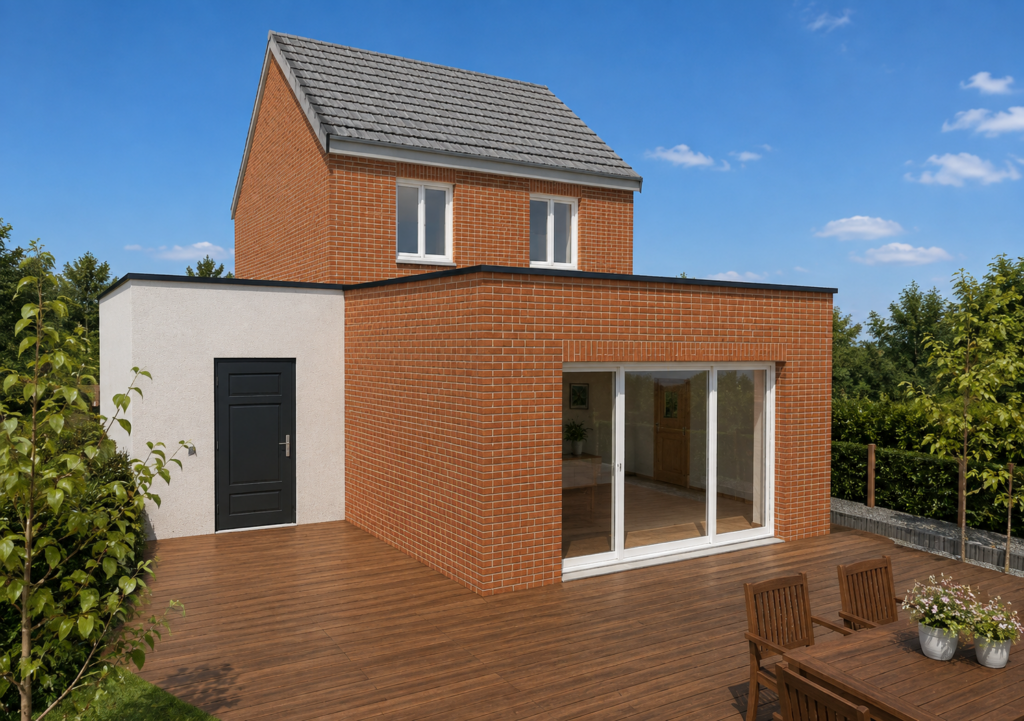 Extension vue coté jardin du garage | Maître d’Œuvre à Arras, Béthune, Valenciennes