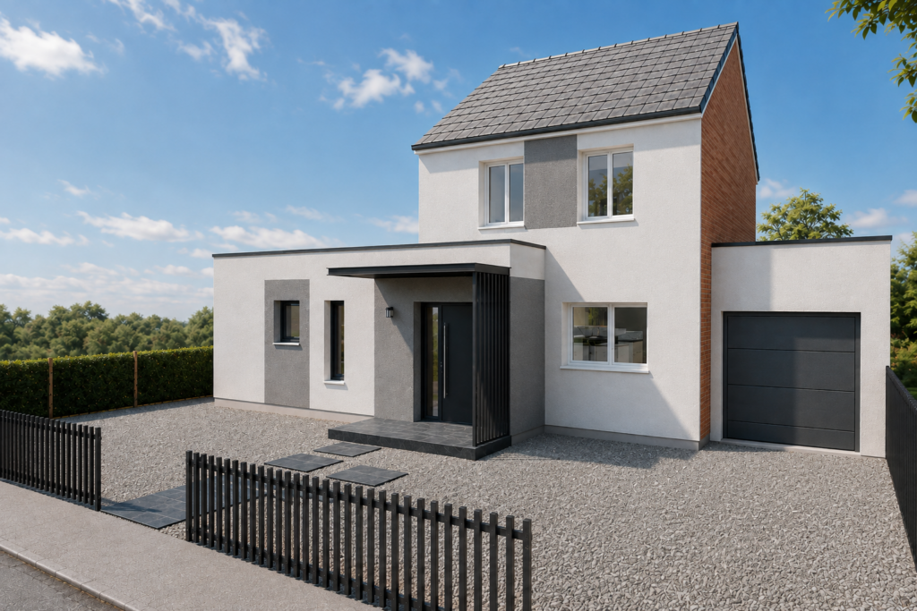 Vue façade avant extension création d'un garage